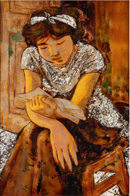 ‘A GIRL READING’, THE BEAUTIFUL, PRECIOUS, RARE PAINTING OF ARTIST HUỲNH VĂN GẤM (1922-1987)