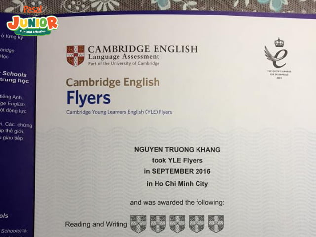 Chứng chỉ Flyers dành cho học sinh từ 9-11 tuổi 