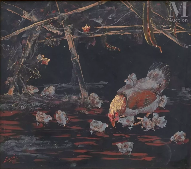 “CHICKENS UNDER THE VIETNAMESE LUFFA TRELLIS” – NGUYỄN HUYẾN (1915-1984)